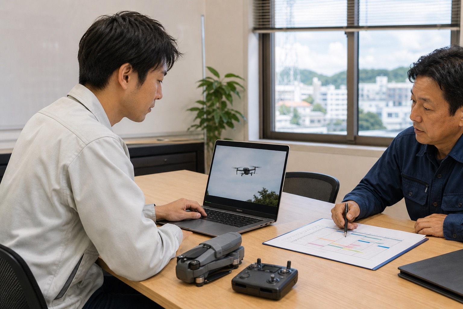 業務と両立しながら社内でドローン講習を受ける社員