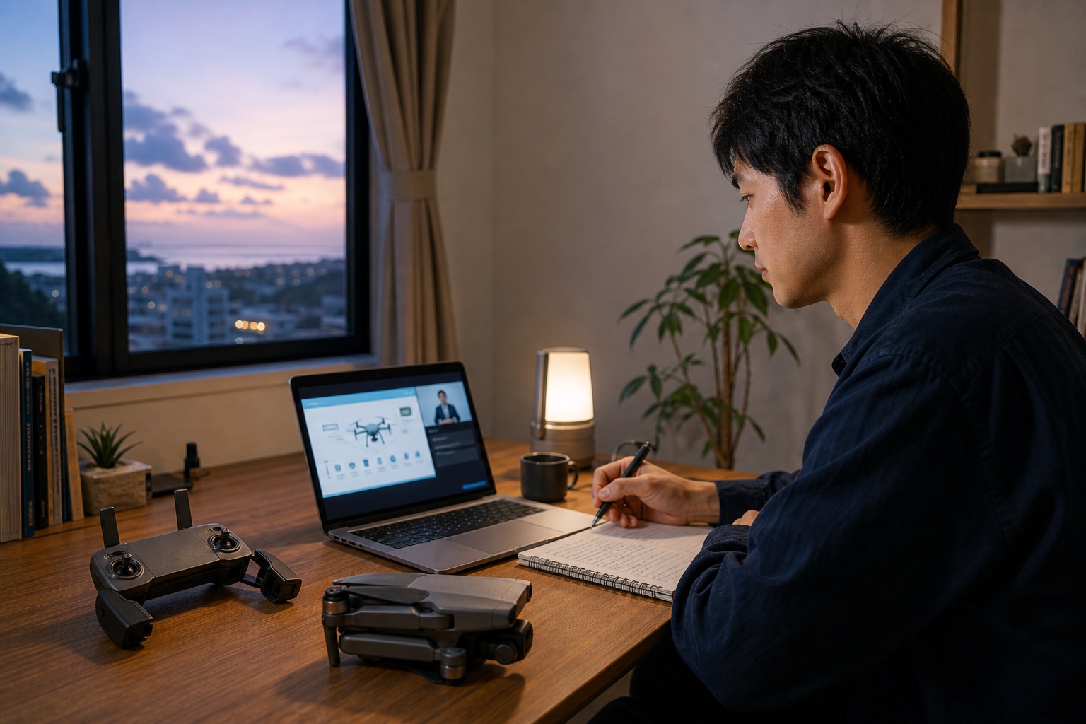 自宅でEラーニングの学科講習を受ける様子